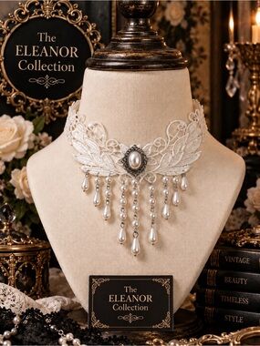 The Eleanor Collection White Lace Pearl Statement Choker